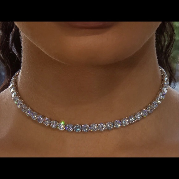 SWAROVSKI CRYSTAL TENNIS CHOKER NECKLACE YELLOW GOLD PLATED - Picture 2 of 6